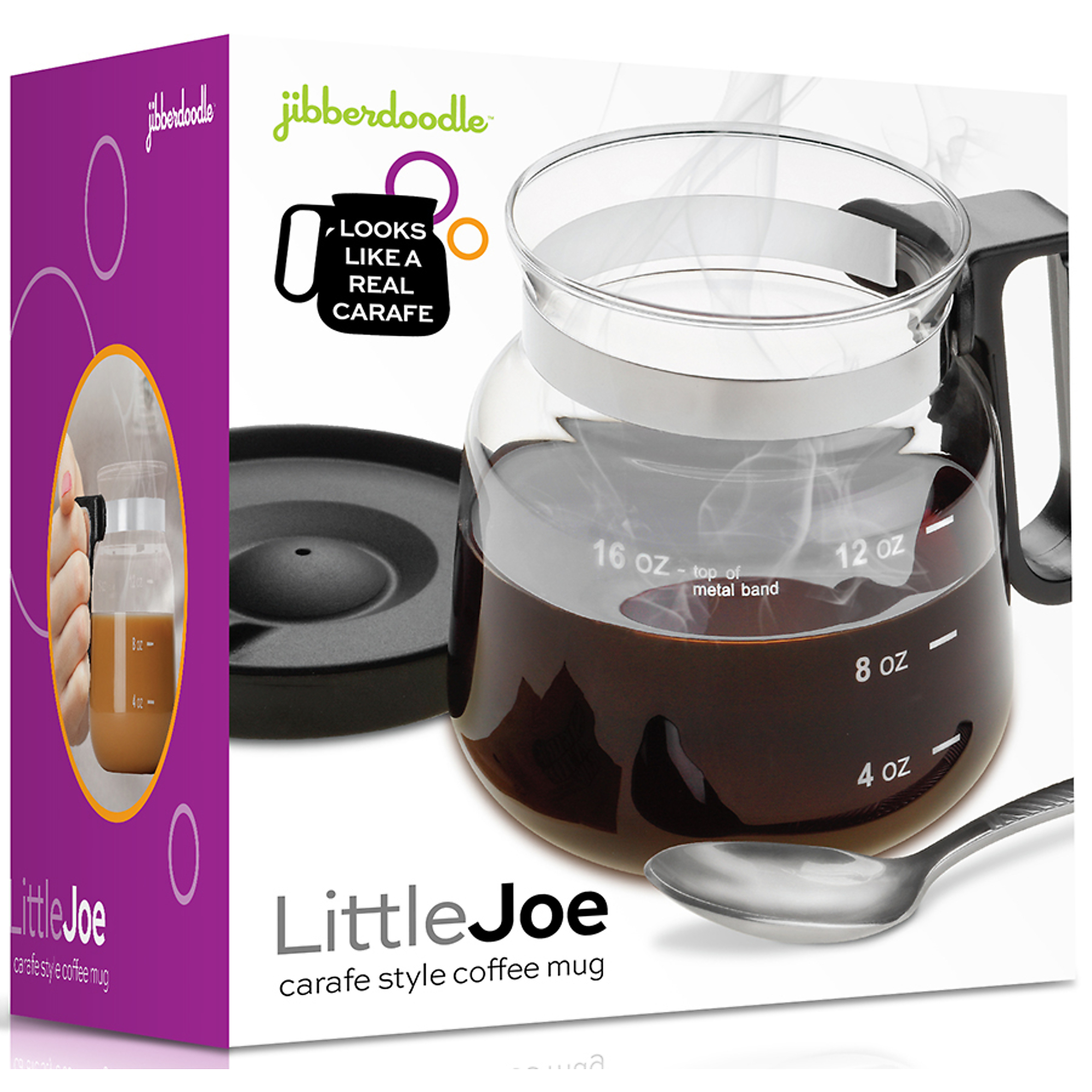 Jibberdoodle Little Joe Mug – 16 oz Coffee Mug with Carafe-Style Design & Sip-Lid, Fun Travel-Ready Drinkware (Model LJ-6-3149)